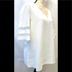Jodifl  White V Neck Bell Sleeve with sheer detail on Sleeve  NWOT Large